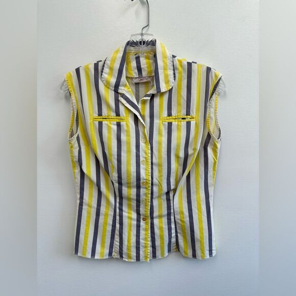 True Vintage 50s Striped Cotton Button Down Structured Short Sleeve Shirt Size S - Picture 5 of 8